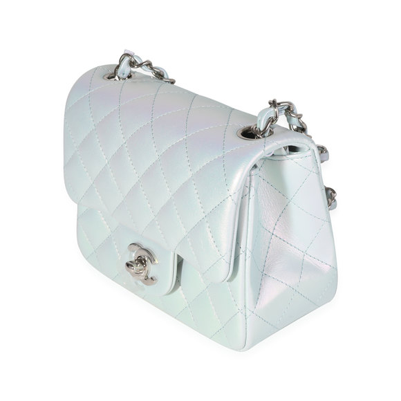 Chanel Light Blue Iridescent Quilted Calfskin Square Mini Classic Flap Bag - Picture 4 of 8